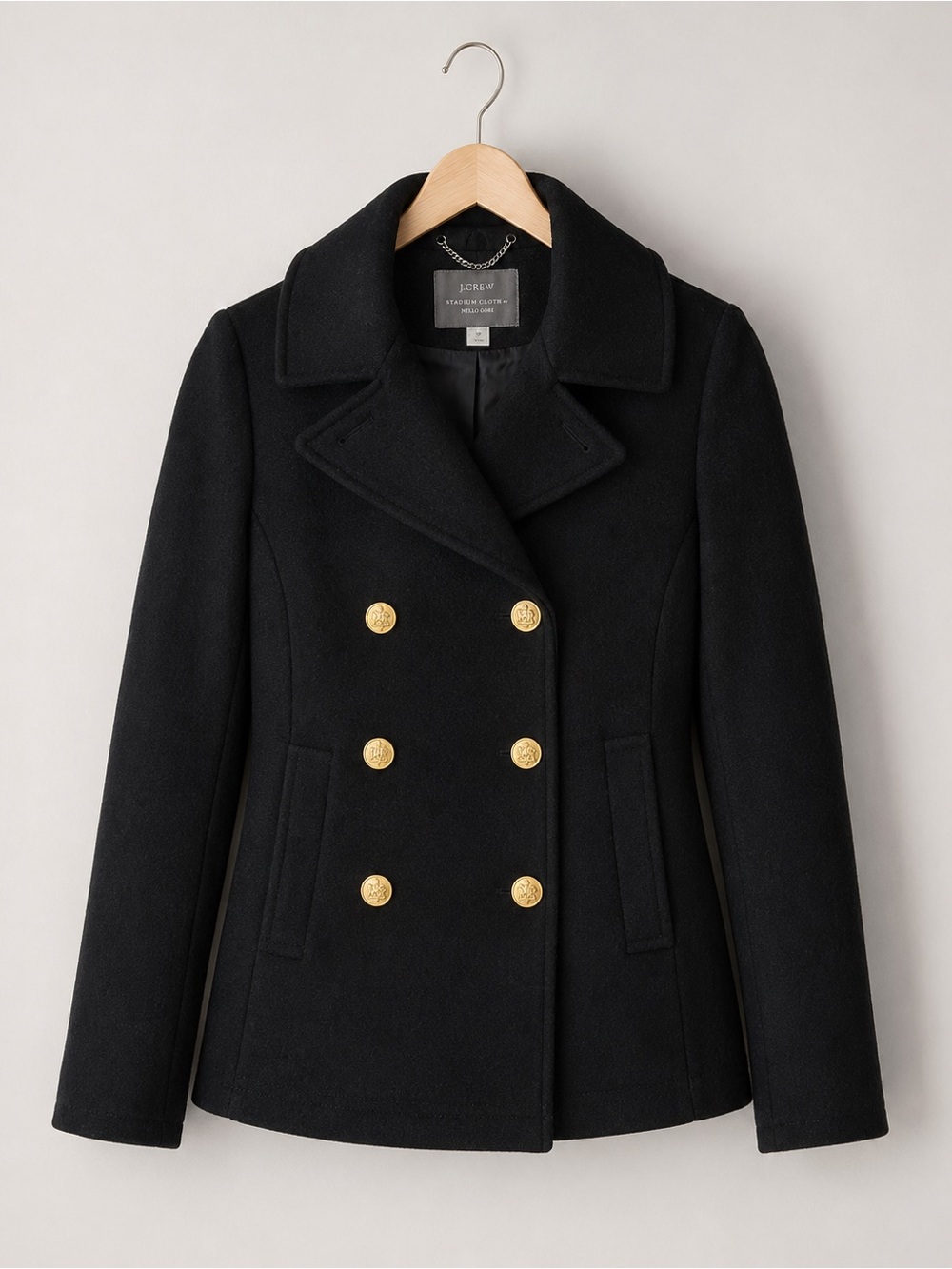 J.Crew Majesty Stadium Cloth Wool Peacoat Black Gold Buttons 0P